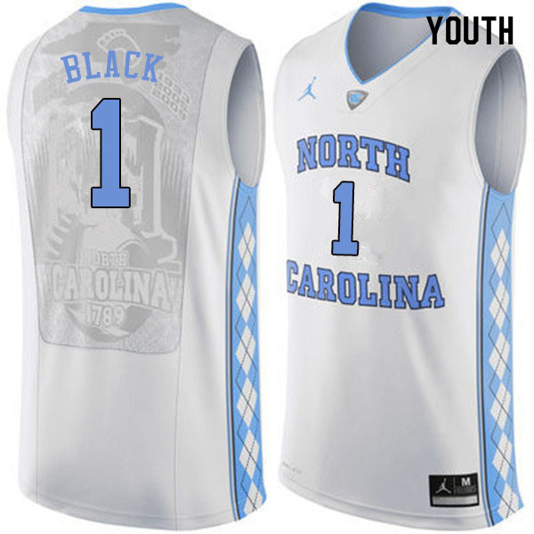 Youth #1 Rechon Black North Carolina Tar Heels College Basketball Jerseys Sale-White - Click Image to Close